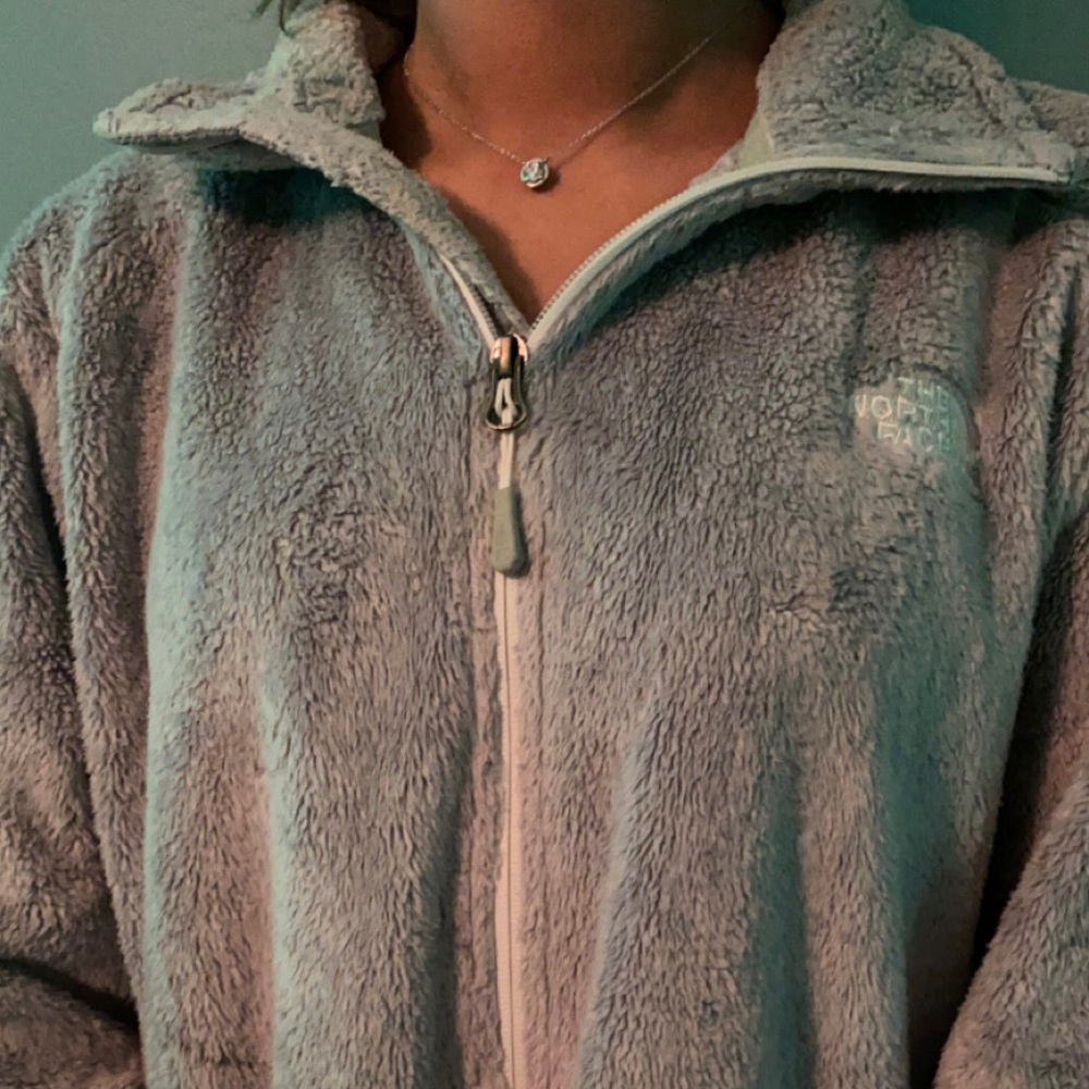 North face fuzzy zip~up jacket